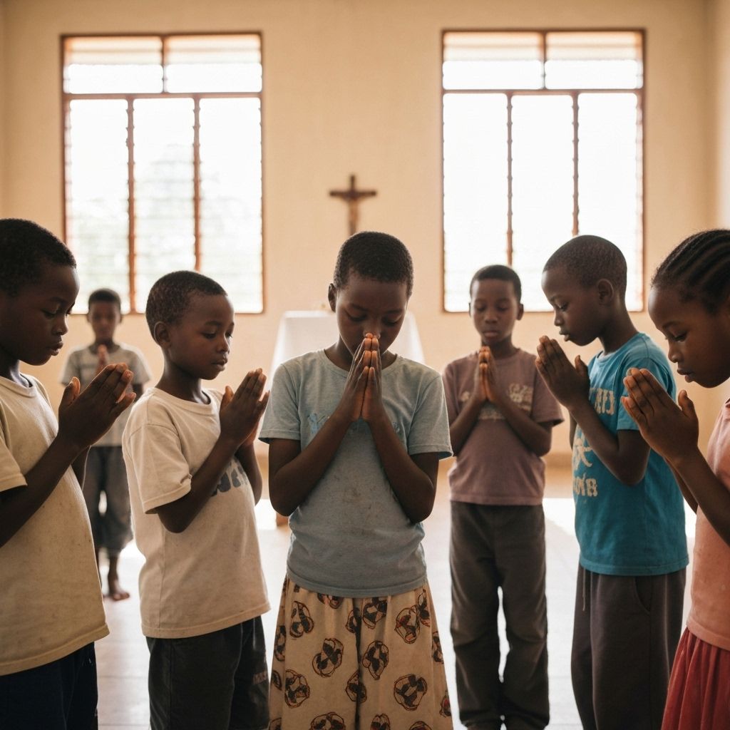 African children praying at orphanage